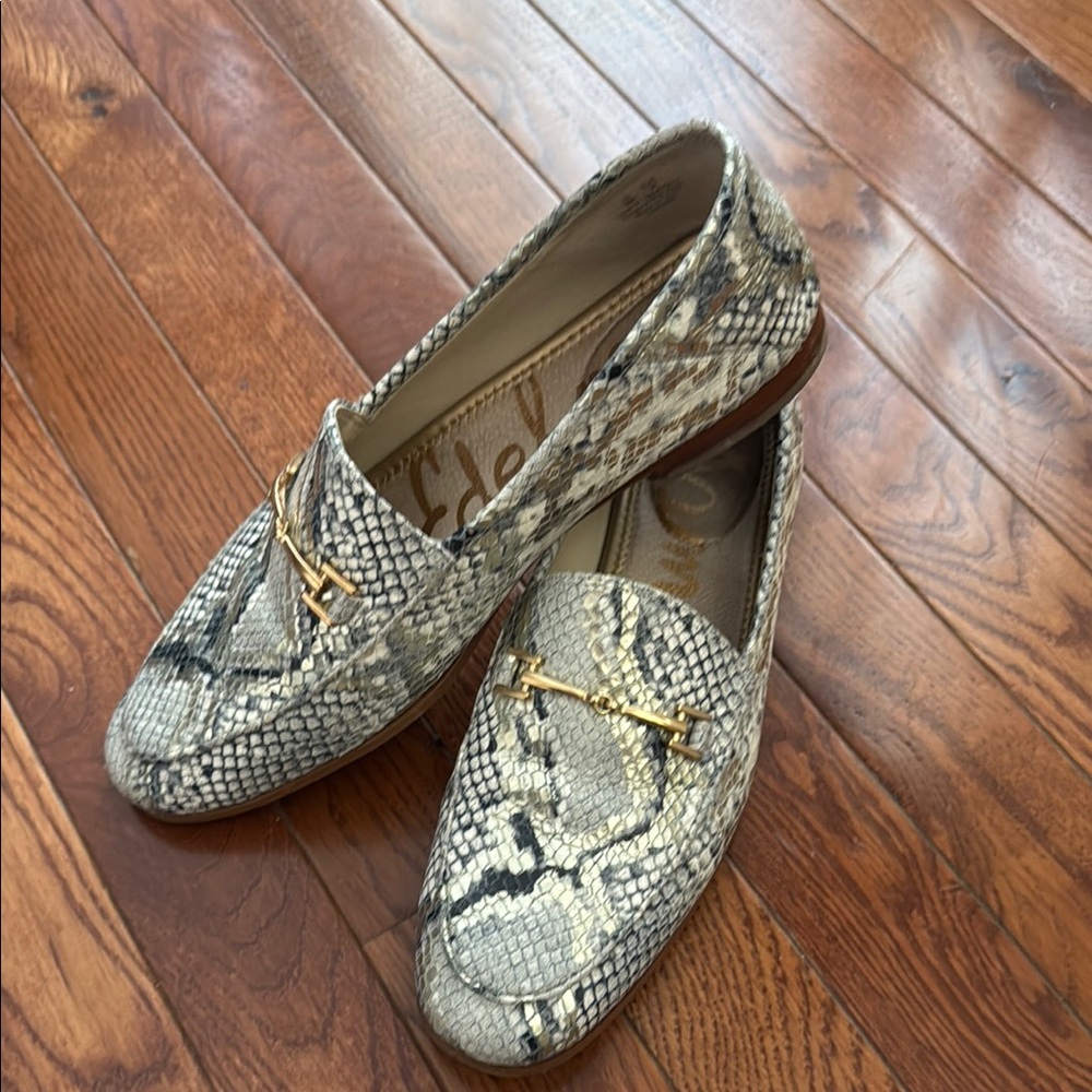 Sam Edelman Snakeskin Loafers with Gold Accents